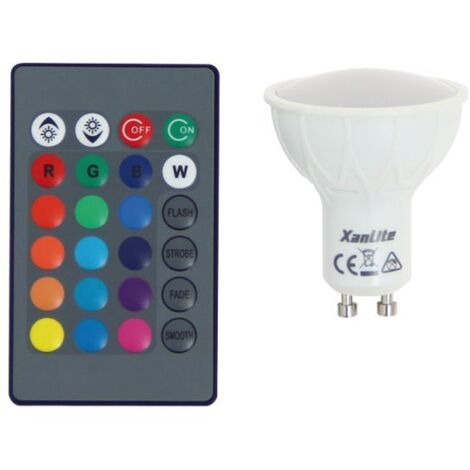 Ampoule LED spot, culot GU10, 4,2W cons. (27W eq.), lumière blanc chaud ou lumière RVB avec sa télécommande