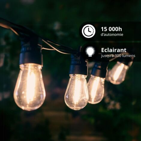 Guirlande lumineuse LED 5m 12V, extensible IP44, 10 boules P45, 8 modes  d'utilisation
