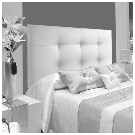 Cabecero de Cama 160 Capitone Cuadros Tela Antimanchas 162x57x5cm Blanco  Roto