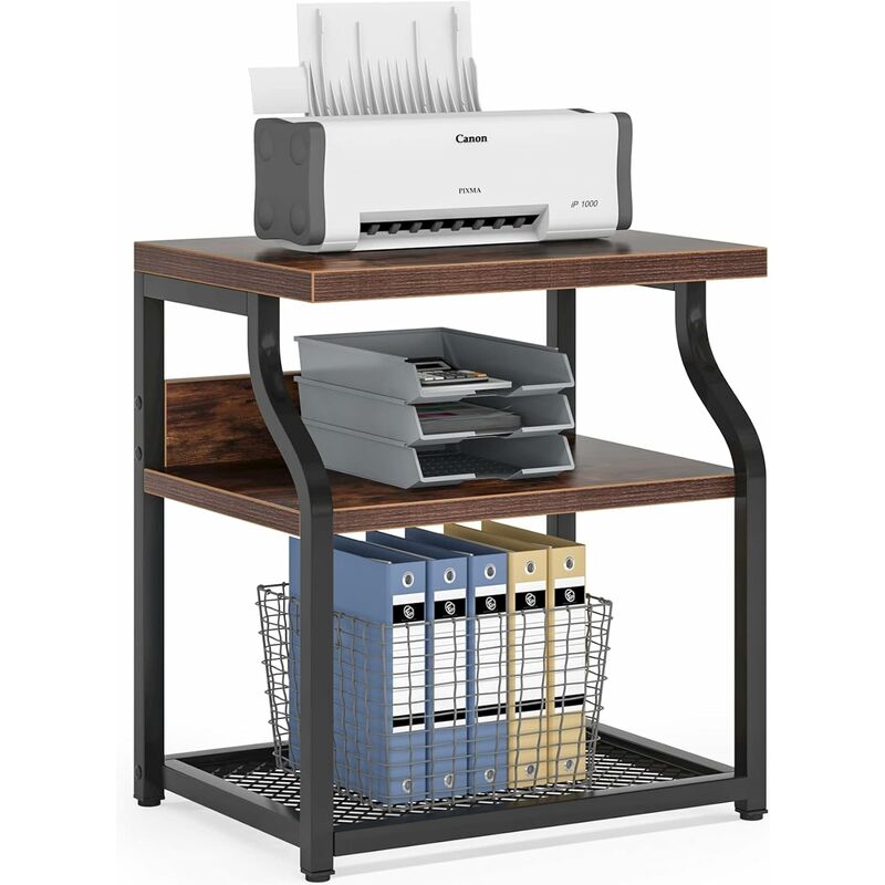 Support Imprimante Support de support d'imprimante à 2 niveaux avec  étagères de rangement, organisateur de stockage d'étagères de bureau  polyvalent