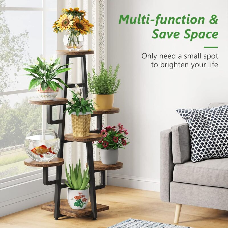 Présentoir Plantes En Bois 6 Niveaux 180 Cm - Étagère Intérieur Balcon Jardin Marron/noir Robuste