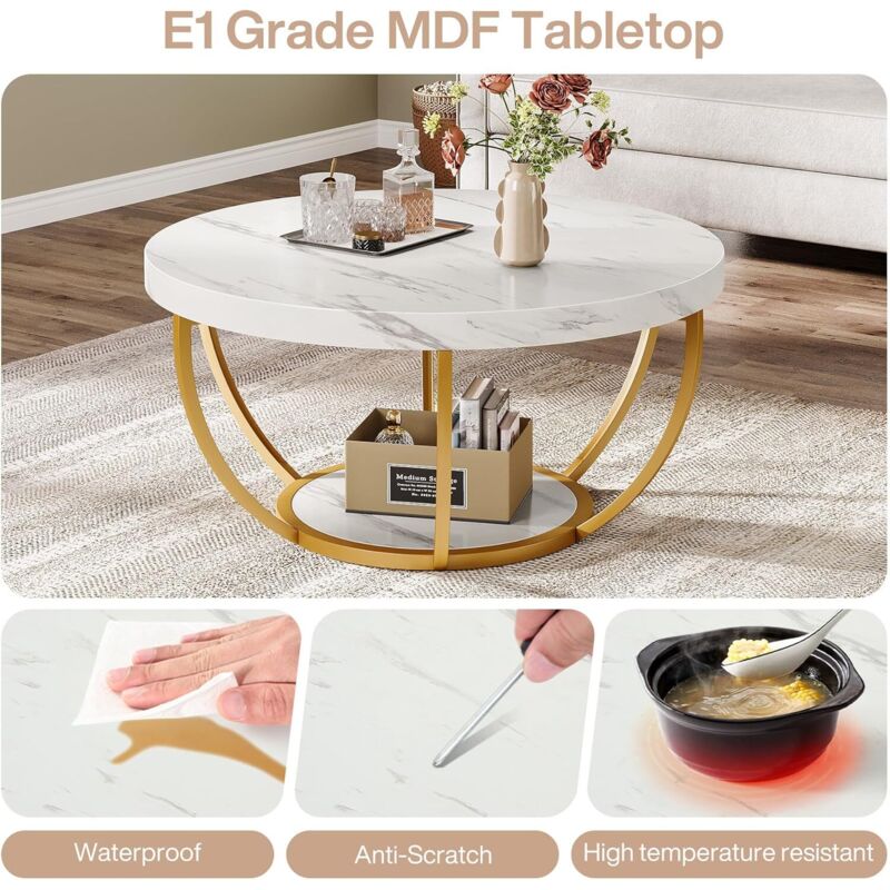 Table D'Appoint Ronde Moderne 2 Niveaux Furinno Besi - Pieds Métal Robustes, Design Élégant Americano