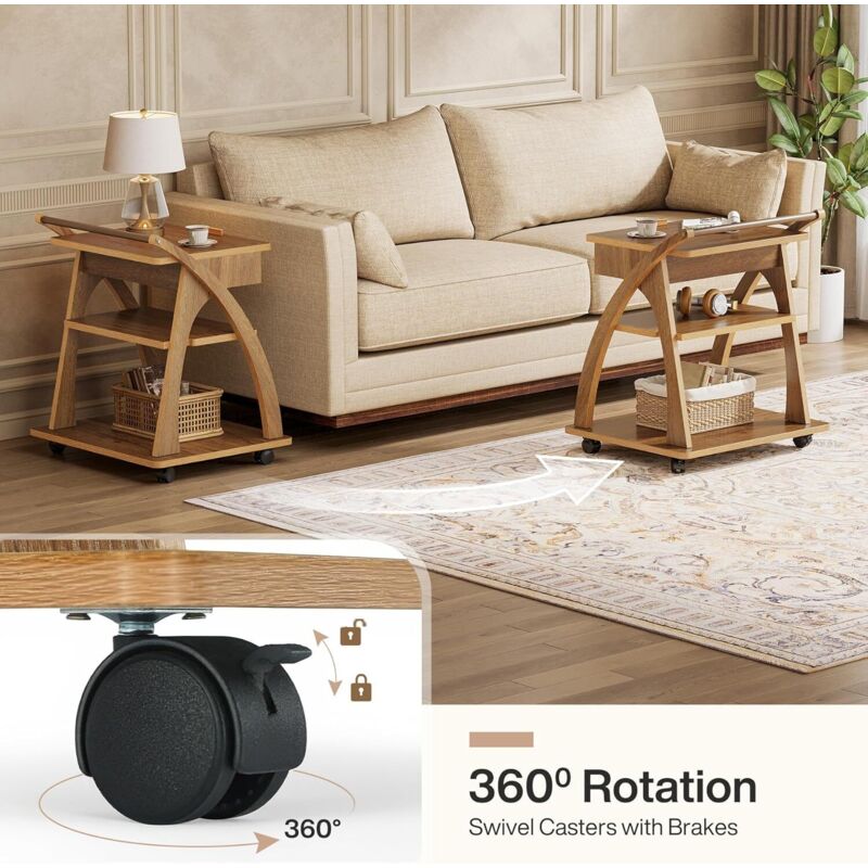 Tribesigns table d'appoint pour salon, table d'appoint étroite à 3 niveaux en bois en forme de c avec rangement, naturel Tribesigns table d'appoint pour salon, table d'appoint étroite à 3 niveaux en bois en forme de c avec rangement, naturel
