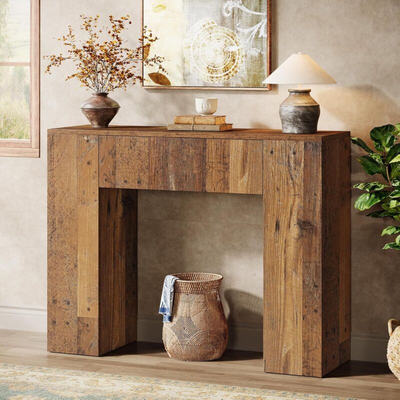 Tribesigns table console d'entrée, 140 x 30 x 80 cm, table d'appoint pour couloir et salon avec espace de rangement, noir