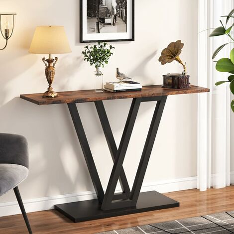 Tribesigns – Table console étroite 110 cm – Cadre en métal noir – Finition MDF E1 – Assemblage rapide en 15 min – Pour entrée ou derrière canapé