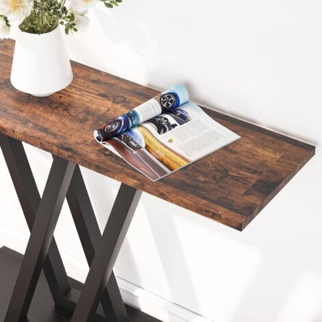 Table Console étroite Industrielle - 4 étages En Bois Rustique Et Métal Rond - Pour Couloir, Salon, Entrée - Rangement Ouvert