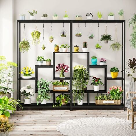 Tribesigns Support pour plantes d'intérieur à 5 niveaux - Grande étagère en métal de 180 cm avec 10 crochets de suspension en S - Multifonction - Pour intérieur, jardin, balcon, salon - Noir