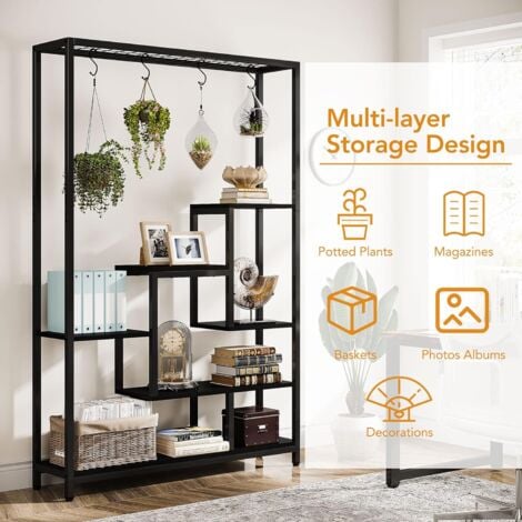 Tribesigns Support pour plantes d'intérieur à 5 niveaux - Grande étagère en métal de 180 cm avec 10 crochets de suspension en S - Multifonction - Pour intérieur, jardin, balcon, salon - Noir