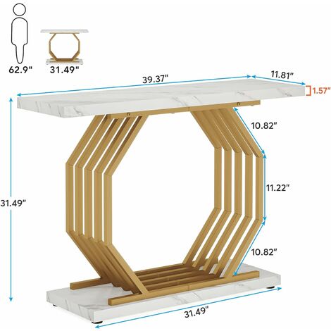 Tribesigns Table Console Moderne avec Base dorée, Table Console Meuble, 100 x 30 x 80 cm Petite Table de Présentation, Table d'Entrée de Bout de Canapé en Or, Table d'Appoint pour Couloir, Entrée