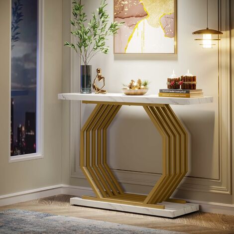 Tribesigns Table Console Moderne avec Base dorée, Table Console Meuble, 100 x 30 x 80 cm Petite Table de Présentation, Table d'Entrée de Bout de Canapé en Or, Table d'Appoint pour Couloir, Entrée