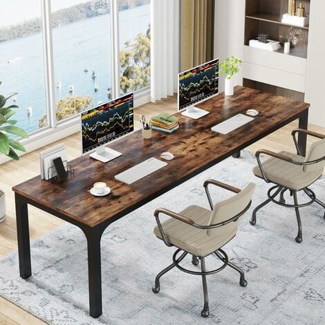 Tribesigns Bureau Informatique, Bureau pour Ordinateur Portable, Table d’étude, Table d'ordinateur Portable, Double Bureau Long pour Chambre de Bureau à Domicile, 200 x 70 x 75 cm, Marron Rustique