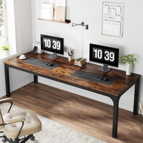 Tribesigns Bureau Informatique, Bureau pour Ordinateur Portable, Table d’étude, Table d'ordinateur Portable, Double Bureau Long pour Chambre de Bureau à Domicile, 200 x 70 x 75 cm, Marron Rustique