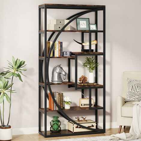 Tribesigns – Bibliothèque industrielle 180 cm à 5 niveaux – 8 étagères ouvertes – Design géométrique brun rustique – Pour bureau et salon