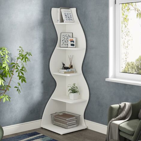 Tribesigns – Étagère d'angle moderne 5 niveaux – Petite bibliothèque blanche – Support de plante pour maison, bureau, salon, chambre – Design unique