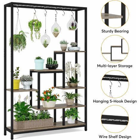 Lot De 3 Supports Suspendus Pour Plantes - Cercle Métal + Plateau Bois - Hauteur 27 Cm - Pour Plafond Ou Fenêtre - 11