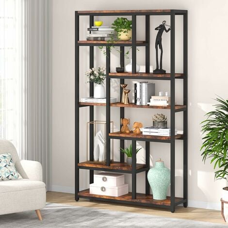 Tribesigns Bibliothèque à 7 niveaux avec cadre en acier - Étagère autoportante pour salon, cuisine ouverte - Étagère de rangement pour bureau, chambre à coucher, cuisine - 200 x 100 x 30 cm - Marron