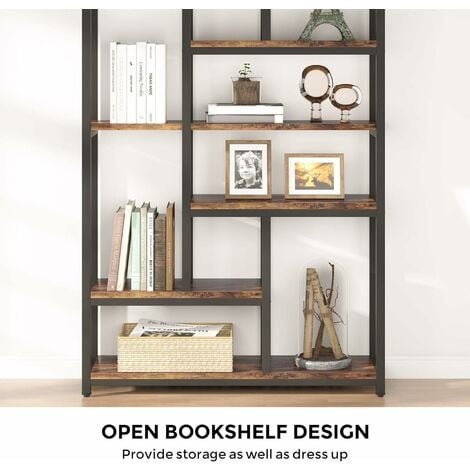 Tribesigns Bibliothèque à 7 niveaux avec cadre en acier - Étagère autoportante pour salon, cuisine ouverte - Étagère de rangement pour bureau, chambre à coucher, cuisine - 200 x 100 x 30 cm - Marron