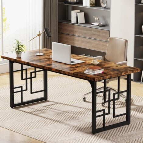 Tribesigns Bureau, Bureau d’étude pour Ordinateur Portable 160 cm, Table de Bureau pour Le Bureau, la Chambre à Coucher, Le Bureau à Domicile, Design Industriel, Structure métallique, Marron Vintage