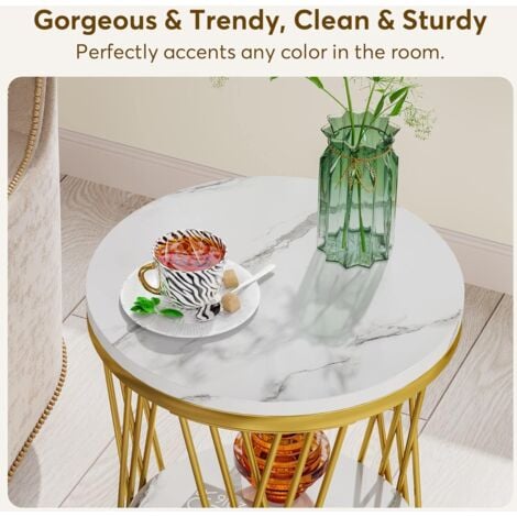 Mingone Table D'appoint Ronde Eois Avec 2 étages En Marbre - Table