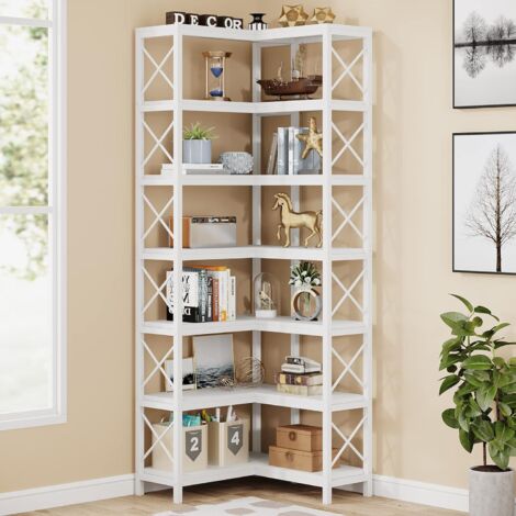 Tribesigns – Étagère d'angle industrielle 7 étagères – Cadre en métal blanc – Charge maximale 20,4 kg – Pour salon et bureau à domicile