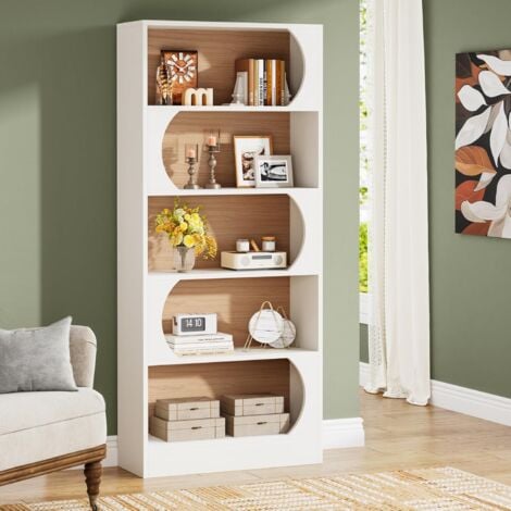 Tribesigns Bibliothèque moderne à 5 niveaux, 180 cm de haut, bibliothèque autoportante avec étagères de rangement, grande bibliothèque ouverte en bois pour chambre à coucher, salon, bureau