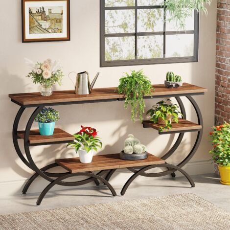 Table D'appoint Industrielle 3 étagères - Bois Rustique Et Métal Noir - Pour Chambre, Salon, Petits Espaces