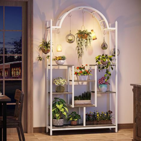 Tribesigns Support Plantes Intérieur 7 Niveaux 180cm - Étagère Métal Avec Crochets - Marron