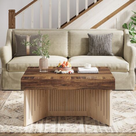 Table Basse Rectangulaire Tribesigns 120x60x45cm - 2 Étages Marron Rustique Avec Rangement
