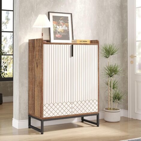 Buffet Rangement Tribesigns - Armoire Sol Bois, 2 Portes, 2 étagères, Blanc