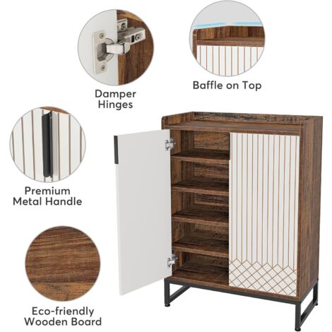 Tribesigns Armoire à Chaussures 5 Niveaux Avec Portes - Rangement 15-20 Paires - Noir Et Marron