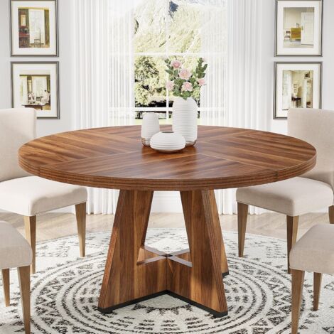 Tribesigns – Table ronde 120 cm pour 4 personnes – Bois de haute qualité marron rustique – Style ferme pour salle à manger et cuisine