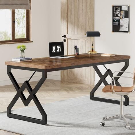 Tribesigns Bureau, 160 x 80 x 75 cm Grande Table d'ordinateur de Bureau avec Plateau en Bois Extra-épais et Cadre métallique, Poste de Travail, Bureau de Direction pour Bureau à Domicile