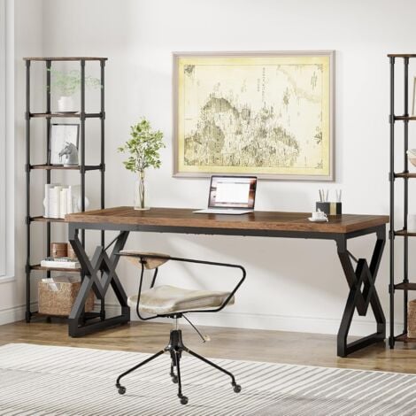 Tribesigns Bureau, 160 x 80 x 75 cm Grande Table d'ordinateur de Bureau avec Plateau en Bois Extra-épais et Cadre métallique, Poste de Travail, Bureau de Direction pour Bureau à Domicile