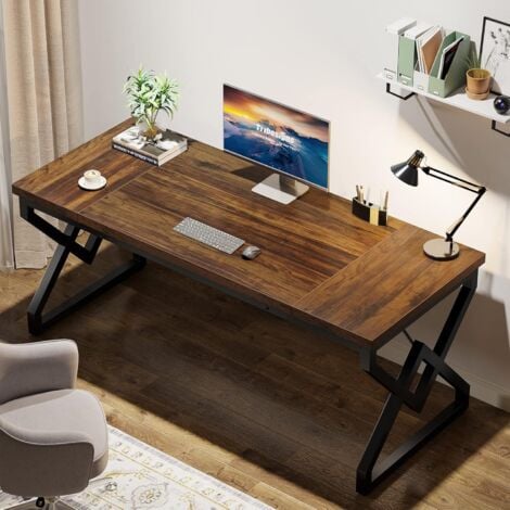 Tribesigns Bureau, 160 x 80 x 75 cm Grande Table d'ordinateur de Bureau avec Plateau en Bois Extra-épais et Cadre métallique, Poste de Travail, Bureau de Direction pour Bureau à Domicile