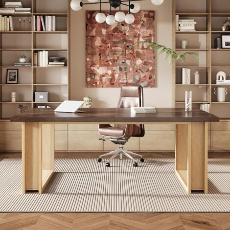Tribesigns Bureau 160cm, Table de Bureau Simple en Bois Grandes Tables D'Ordinateur Bureau Brun Rustique Bureau d'affaires