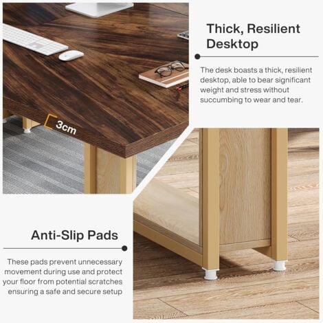 Tribesigns Bureau 160cm, Table de Bureau Simple en Bois Grandes Tables D'Ordinateur Bureau Brun Rustique Bureau d'affaires