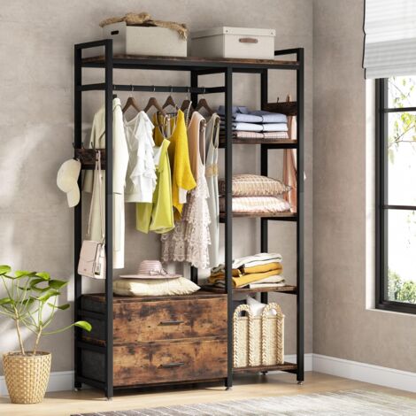 Portant à Vêtements Double Barre Métal - 110x144x55 Cm, Capacité 20-25kg, Avec étagère Chaussures, Pour Chambre, Salon Ou Boutique - 9