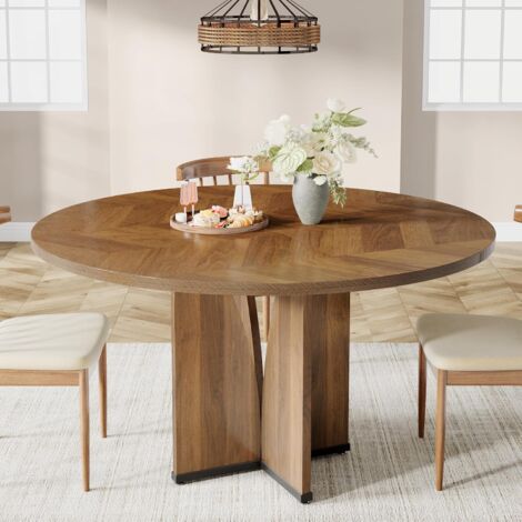 Tribesigns – Table de salle à manger ronde 100 cm – Bois marron rustique – Pour 4 personnes – Design ferme avec pieds en bois robuste