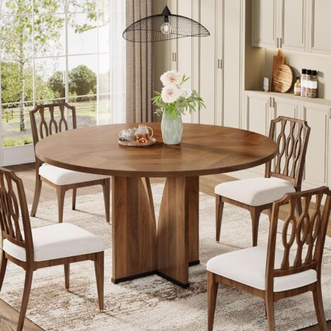 Ensemble Salle à Manger Scandinave – Table Ronde + 4 Chaises – Plateau Bois MDF 100x100 Cm – Chaises Similicuir Rembourrées – Pieds En Hêtre – Marron Foncé Et Noir