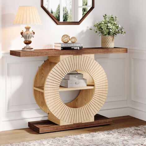 Tribesigns Table console avec rangement - Table d'entrée en bois pour salon - 100 cm - Petite table d'appoint - Avec étagères et base circulaire