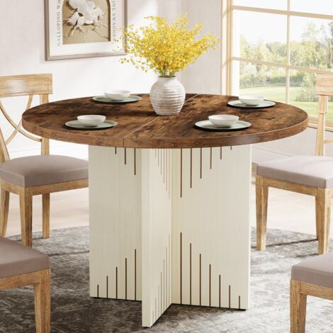 Tribesigns – Table de salle à manger ronde 100 cm pour 4 personnes – Bois MDF rustique – Base en croix stable – Coussinets réglables (1/5)