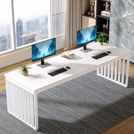 Tribesigns Bureau d'ordinateur, 180 cm Grand Bureau, PC Table de B-ureau avec châssis métallique Robuste, Poste de Travail pour B-ureau à Domicile, Table de conférence (sans Chaise) (Blanc)