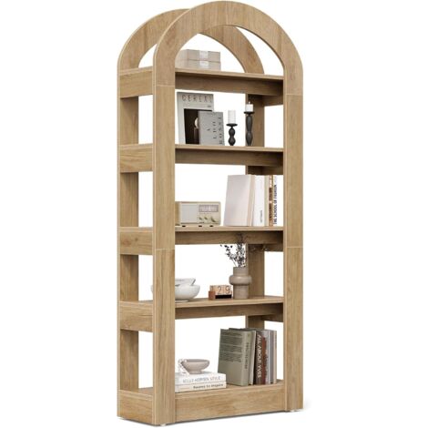 Tribesigns – Bibliothèque 5 étagères 180 cm en bois MDF – Style arc couleur teck – Rangement bureau et salon – Capacité 70 kg par niveau (1/5)