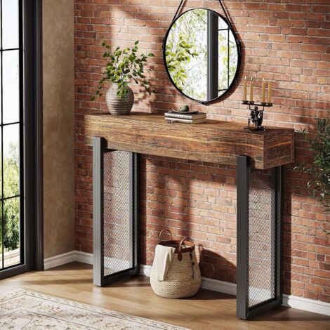 Tribesigns – Table console industrielle 105 cm – Espace de rangement caché – Pieds en métal noir – Idéale pour petits espaces