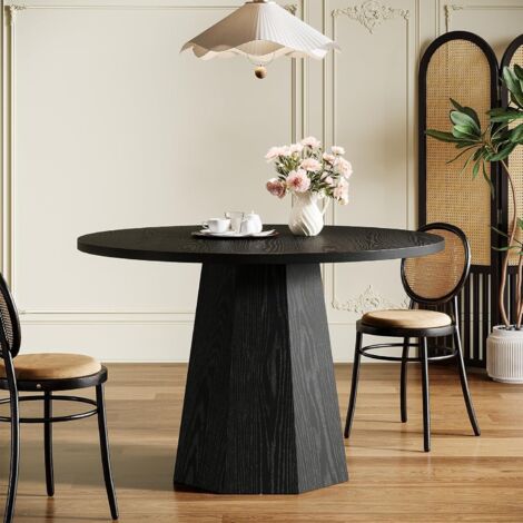 Tribesigns – Table de salle à manger ronde 118 cm – 4 places – Panneaux de particules E1 – Base piédestal inclinée – Meuble moderne noir