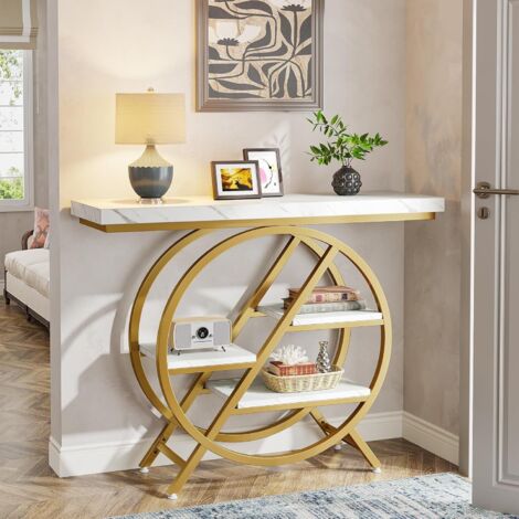 Table Console Industrielle 120 Cm - 2 étagères, Cadre Métal, Plateau Bois Marron Rustique | Pour Salon, Entrée, Petit Espace