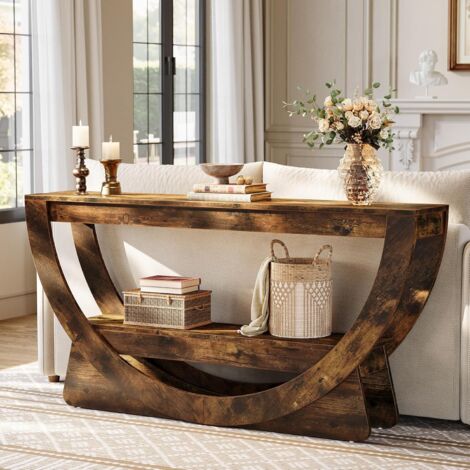 Console D'entrée Industrielle 160 Cm - Bois Foncé, Avec étagère Basse, Style Fermier - Pour Couloir, Salon, Hall
