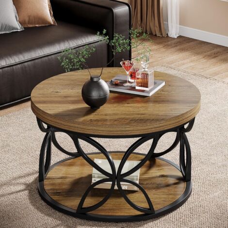 COSTWAY Table Basse Ronde 2 Niveaux, Table Basse Bois 80 cm, Cadre en