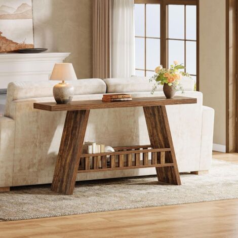 Tribesigns table console de 105 cm avec espace de rangement, petite table d'entrée industrielle avec pieds en métal en maille