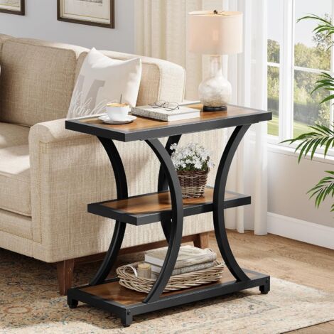 Tribesigns Table d'appoint avec espace de rangement, table d'appoint à 3 niveaux avec design géométrique en métal, table de chevet industrielle pour petits espaces, salon, chambre à coucher, bureau